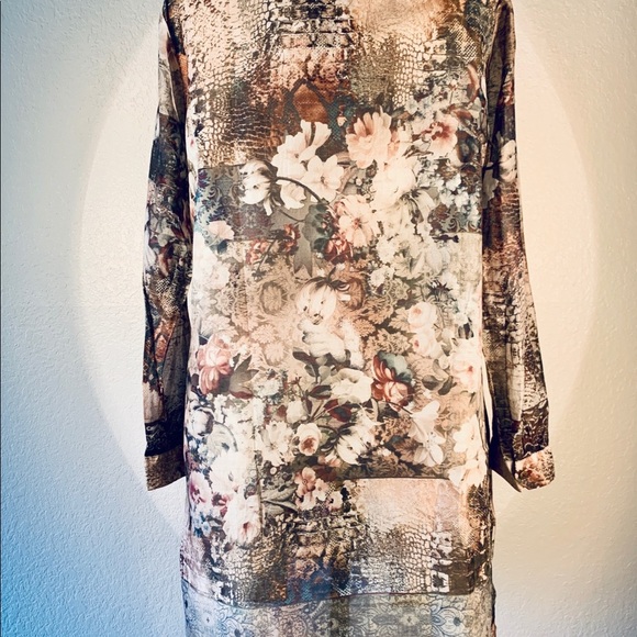 3J Workshop by Johnny Was Cotton Silk Flora & Fauna Henley NWT - Picture 4 of 5